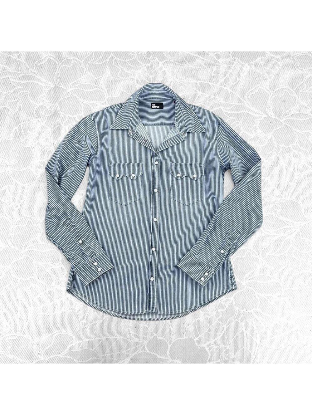 The Kooples Hikory Striped Western Denim Pearl Snap Button-Up Shirt - Size 2